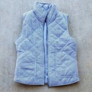 Blue Seersucker Quilted Puffer Vest.